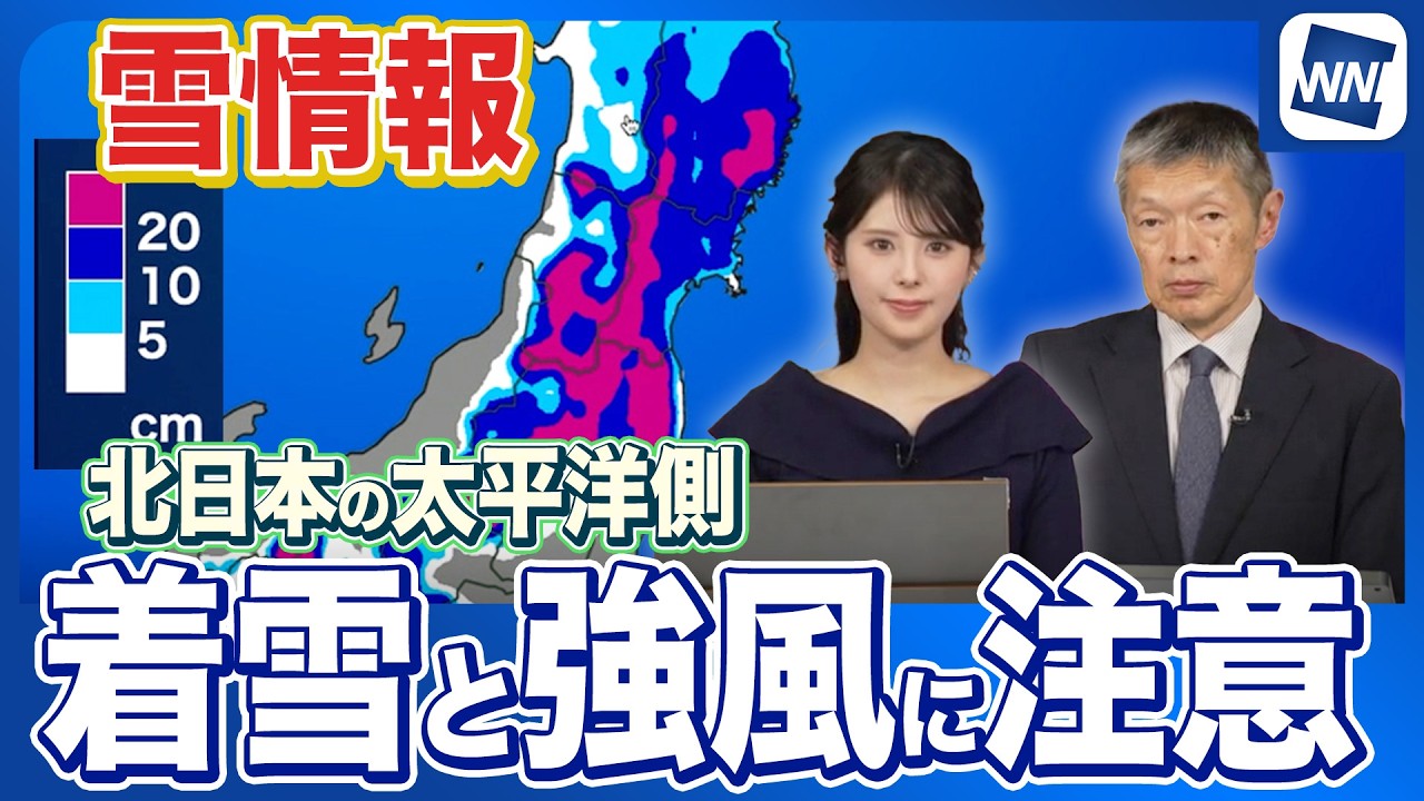 【雪情報】北日本太平洋側は湿った雪　着雪と強風に注意