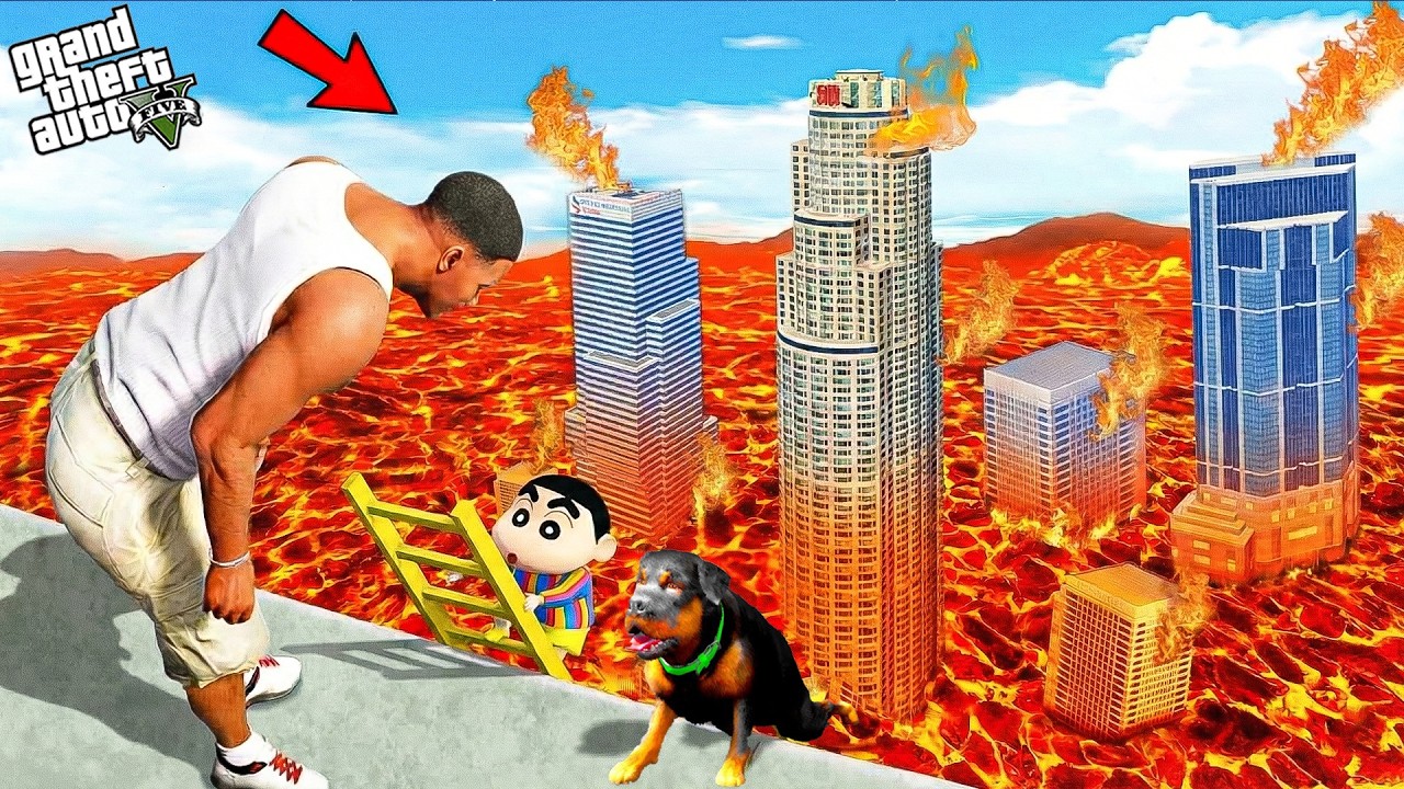 Franklin Survived the Lava Tsunami but Lost Shinchan & Chop 🔥🌋 | GTA 5