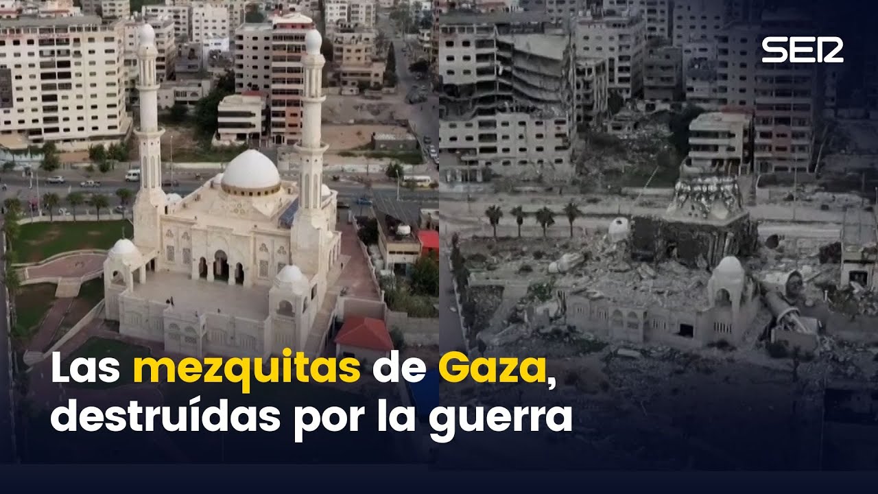 El antes y el después de las mezquitas de Gaza tras 15 meses de guerra entre Israel y Hamás