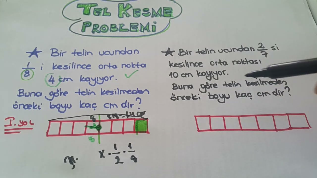 Kesir problemleri tyt matematik / Tel kesme problemleri / orta nokta kayma soruları