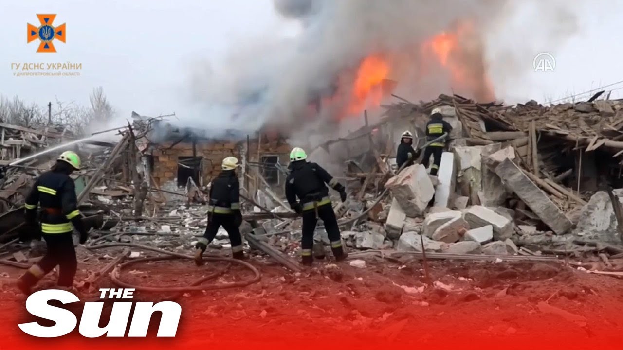 Ukrainian firefighters extinguish fire after Russian strike in Dnipro