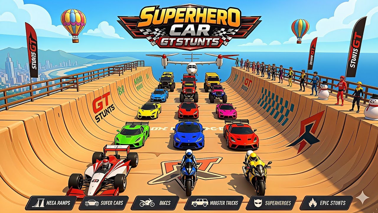 Can a Superhero Car Survive the Mega Ramp Jump? 😱 | Superhero Car Stunt Mega Ramps Gameplay