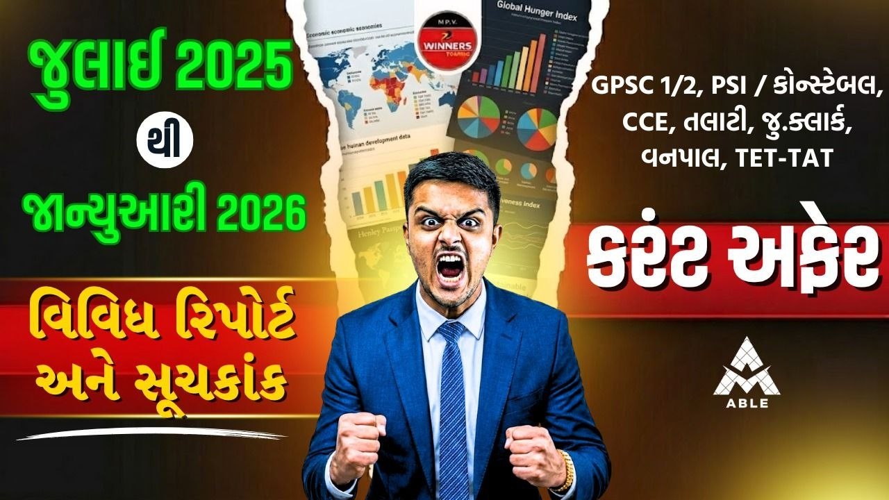 🔥 કરંટ અફેર્સ – વિવિધ રિપોર્ટ અને સૂચકાંક 🔥📊 જુલાઈ 2025 થી જાન્યુઆરી 2026