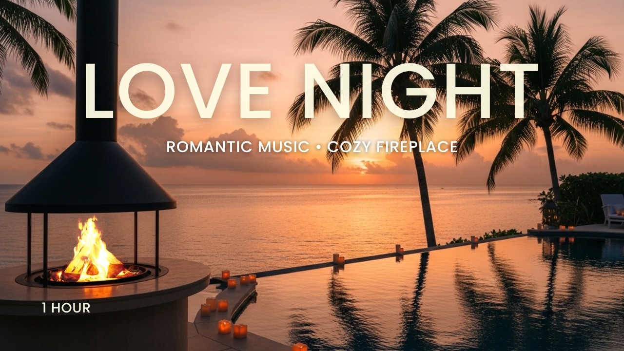 LOVE NIGHT ❤️ Romantic Music by the Ocean | Cozy Fireplace Sunset Ambience (1 Hour Playlist)