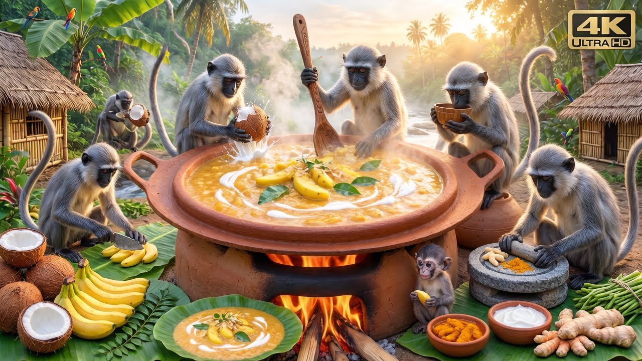 🍌 How Royal Langur Coconut Stew Is Made Today — Monkey Village Cooking