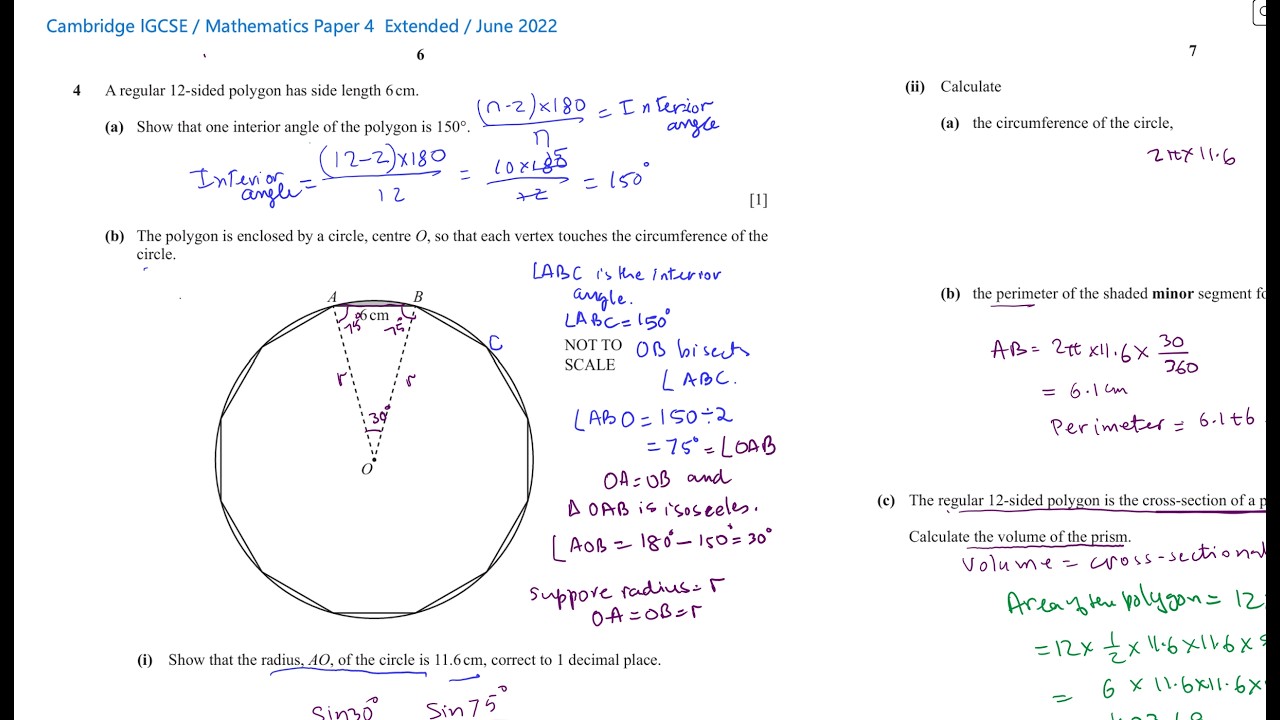 Cambridge IGCSE /  Mathematics Paper 4 Extended / June 2022 / Question 4