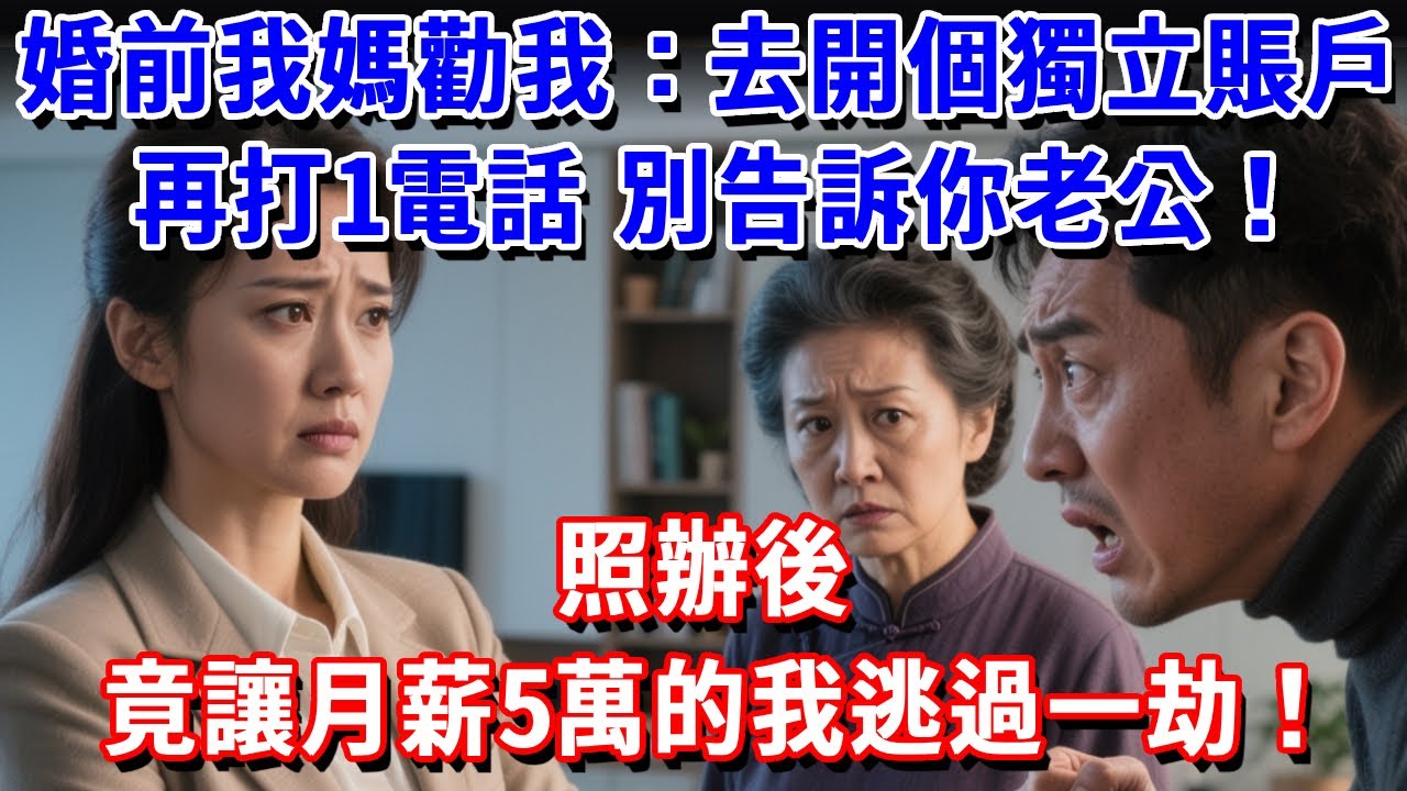 婚前我媽勸我：去開個獨立賬戶， 再打1電話，別告訴你老公！我照辦後，竟讓月薪5萬的我逃過一劫！#小魚故事會#為人處世#人生感悟#中老年生活