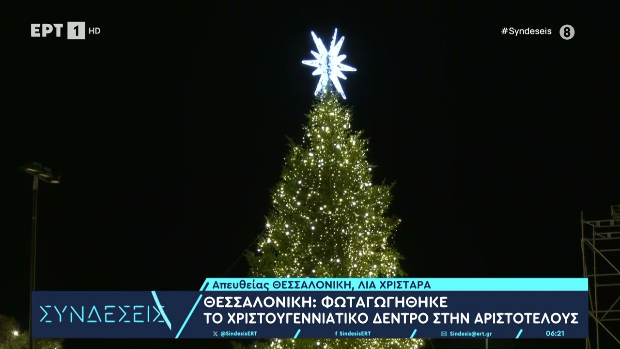 Θεσσαλονίκη: Φωταγωγήθηκε το χριστουγεννιάτικο δέντρο στην πλατεία Αριστοτέλους | ΕΡΤ
