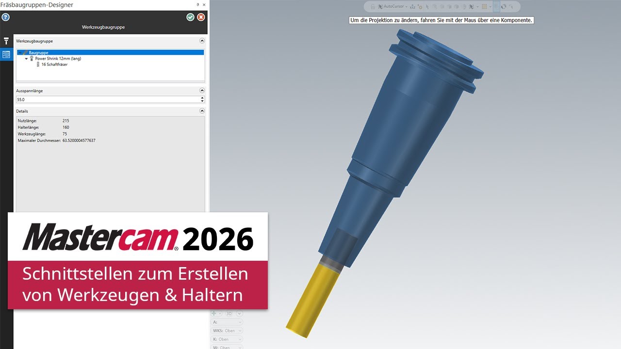 Mastercam 2026 | Neue Schnittstellen zum Erstellen von Werkzeugen und Haltern | CAD/CAM-Software