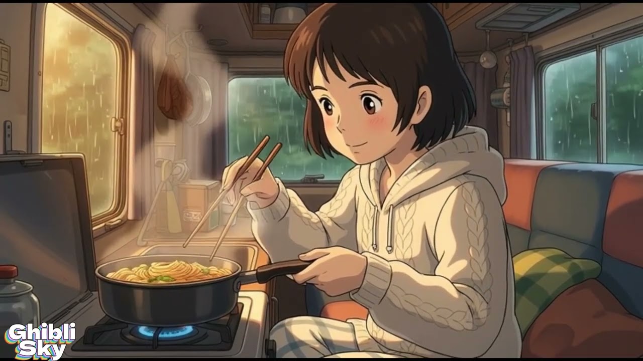 Rainy Days in the Little Wood Camper #ghiblistory #ghibliinspired #ghibliaesthetic