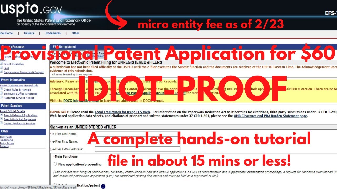PROVISIONAL PATENT APPLICATION for $60 ...  IDIOT - PROOF...   best complete... HOW TO...  FOR 2023
