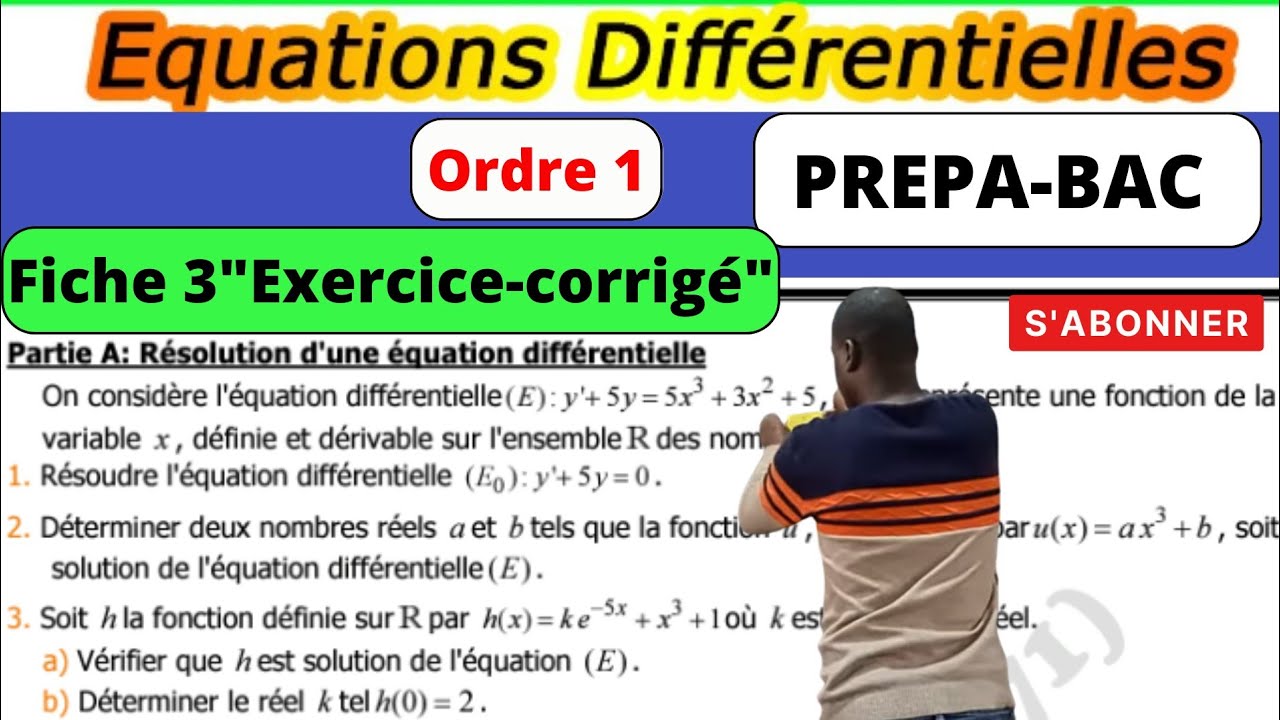 #Equation_différentielle_Ordre I#Fiche 3#PREPA-BAC#Exercice-corrigé#