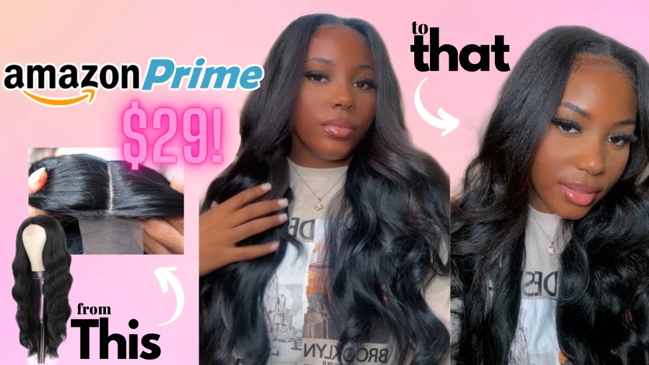 I TRIED A $29 AMAZON SYNTHETIC WIG AND TURNED IT INTO A U-PART WIG WITH LEAVE OUT ! | Jenn Akuoma