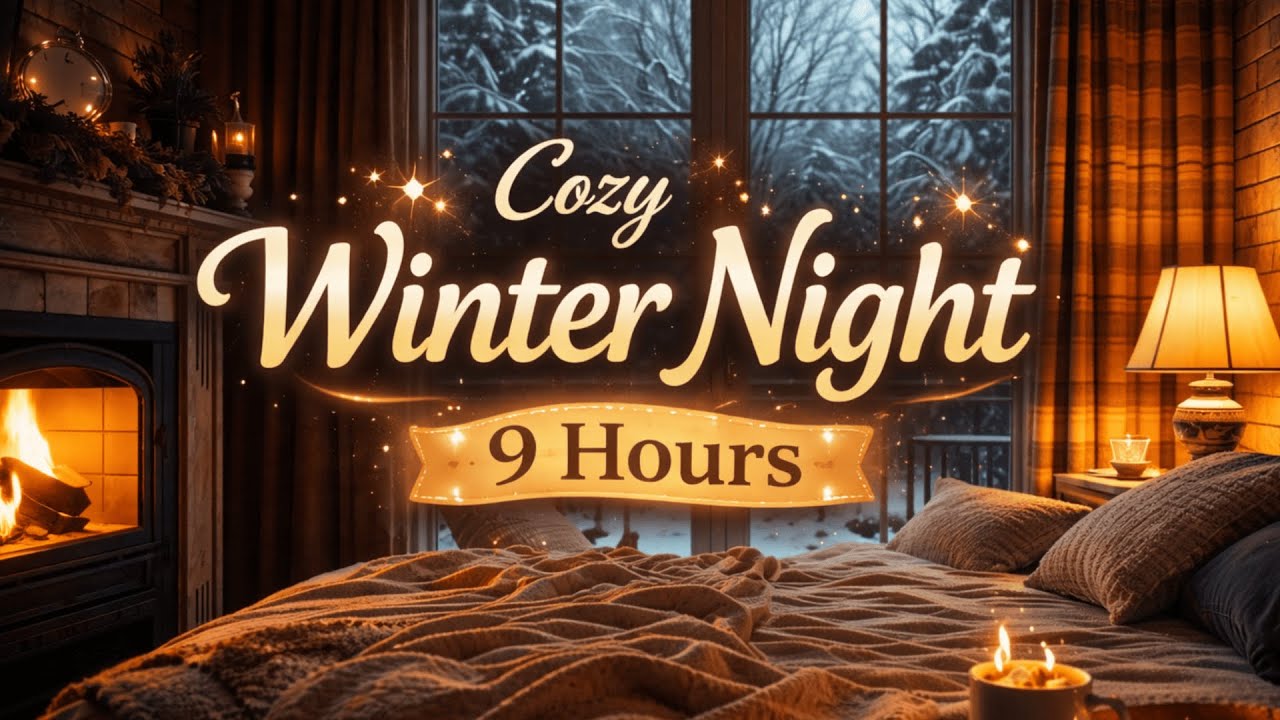 10 Hours of Cozy Winter Night  Fireplace, Snow & Warm Bedroom for Sleep, Relax & Study