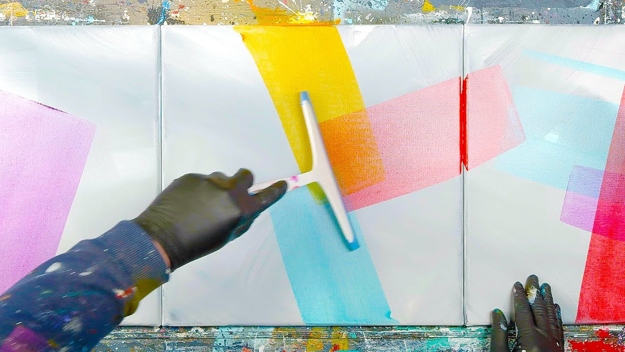 Colorful Abstract Painting With Squeegee and Spray Paint | Martius
