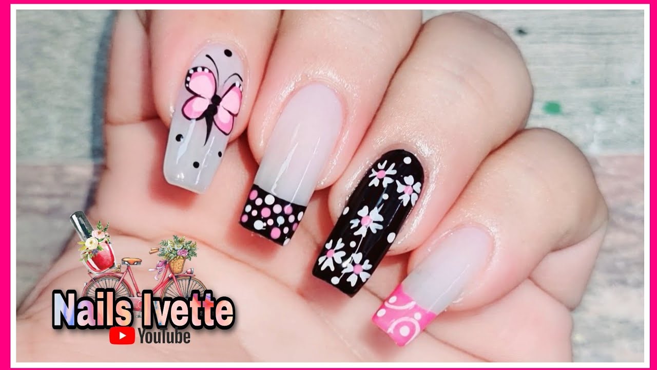 Cómo decorar uñas de las manos / Uñas bonitas con decoración mixta/ Diseño de uñas fácil y bonito