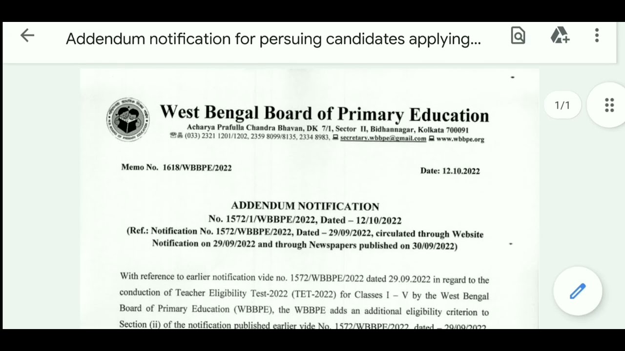 New notification WBBPE for TET 2022