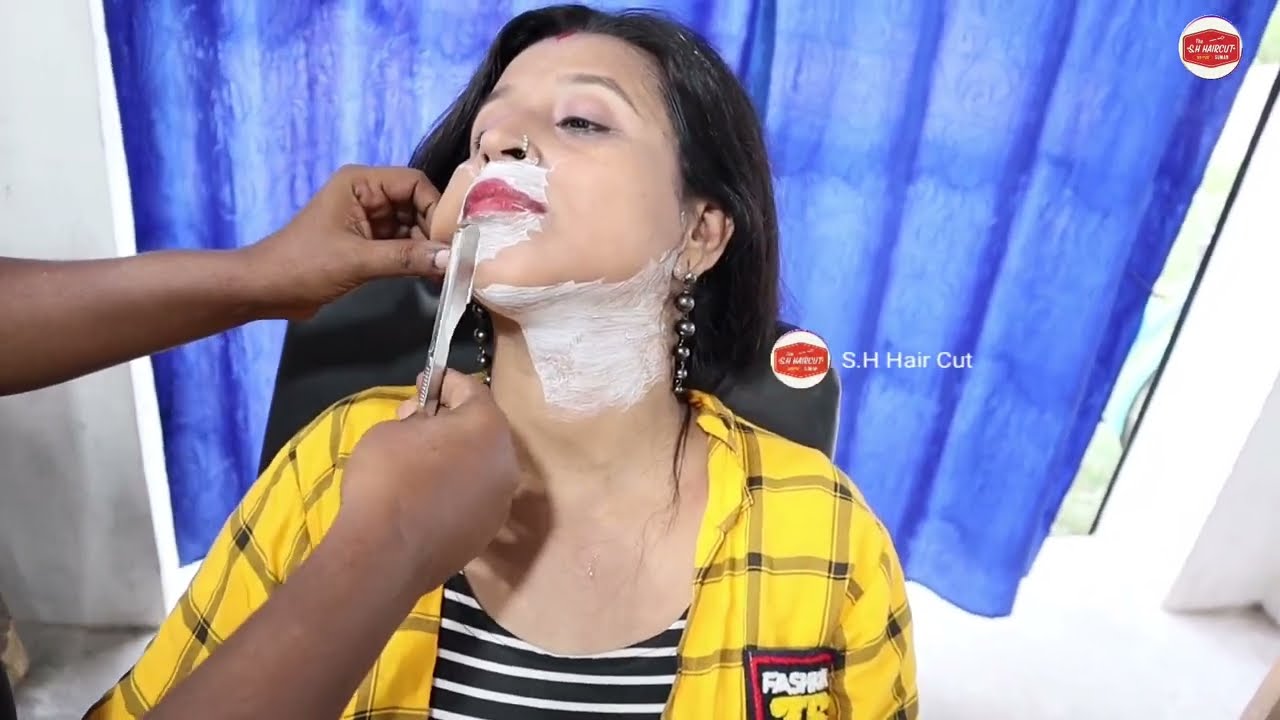 হাউস ওয়াইফ এর দাড়ি কাটা Barber Shaving Straight razor shave women face shave