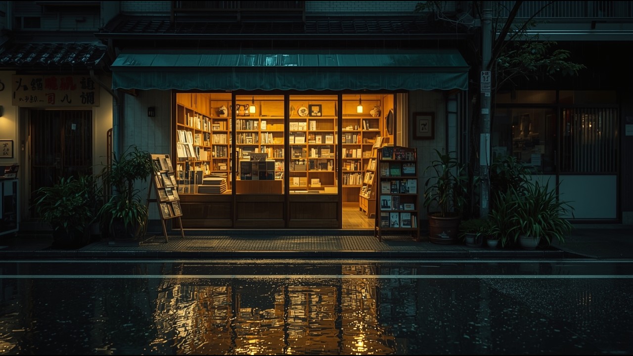 Rainy Book Store Lofi 🌆 Soft Rain Sounds & Chill Beats for Calm Mind