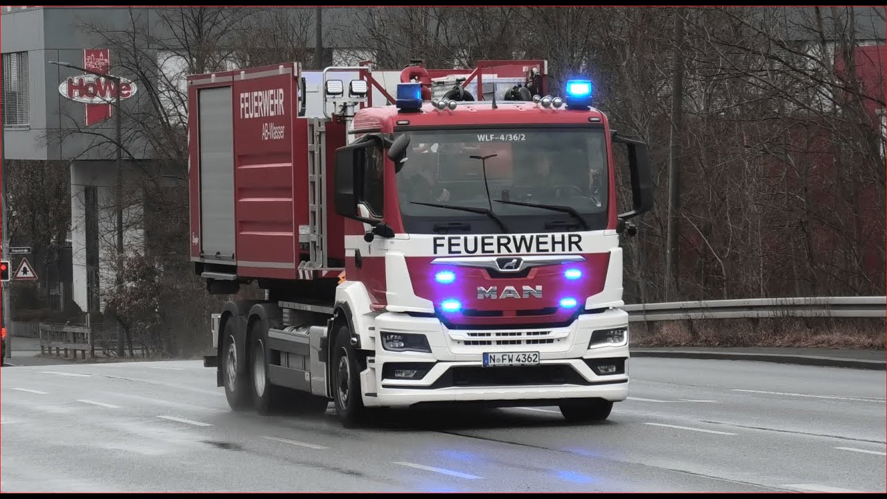 [😍🔥MAN WLF AB Wasser | RTW-Blaulicht DEFEKT] HLF 4/1 + WLF 4/2  FW + Malteser RTW + Polizei Nürnberg