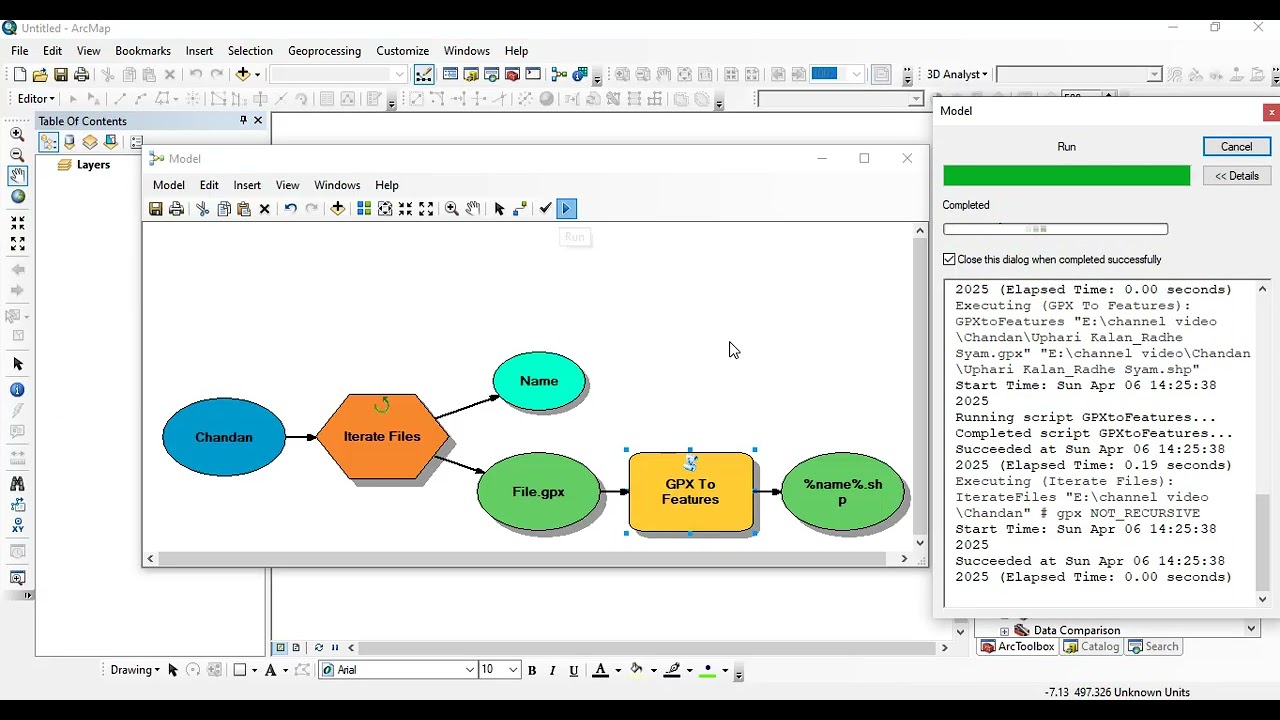 Convert multiple GPX files to point, line, polygon with area and then to kml in ArcGIS model builder