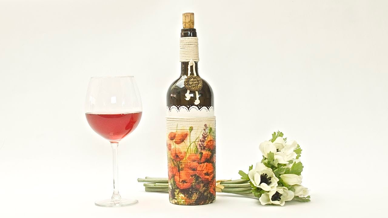 How to decorate a glass bottle - decoupage  --------   DIY By Catherine  :)