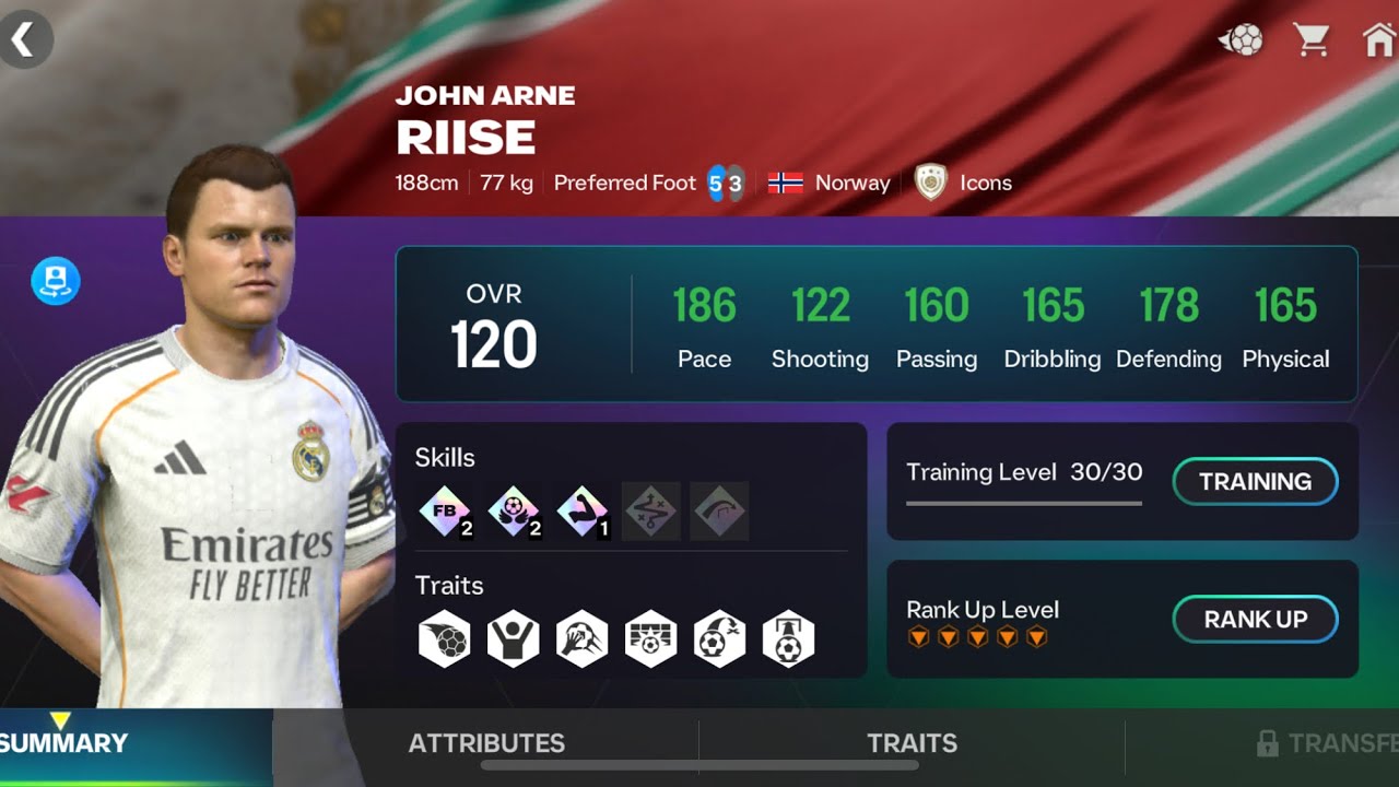 New Riise 115 from pack 1000fc points, ranked to 120, stats and skill points 