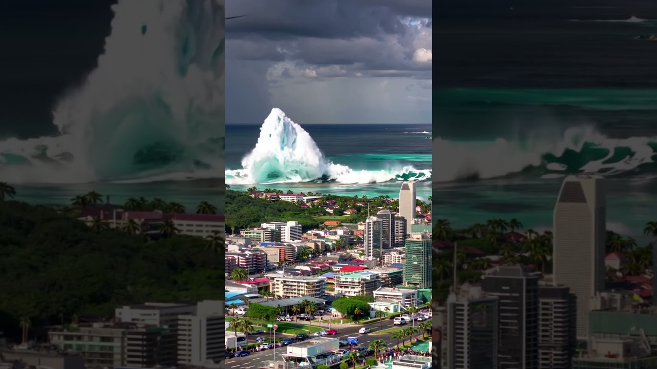 Island City Tsunami Caught on Camera! 🌊😱