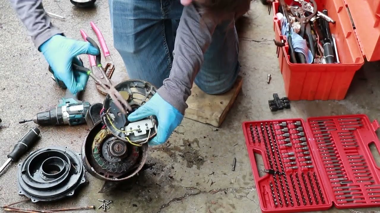 Scrapping hot tub motor, for copper and aluminum.