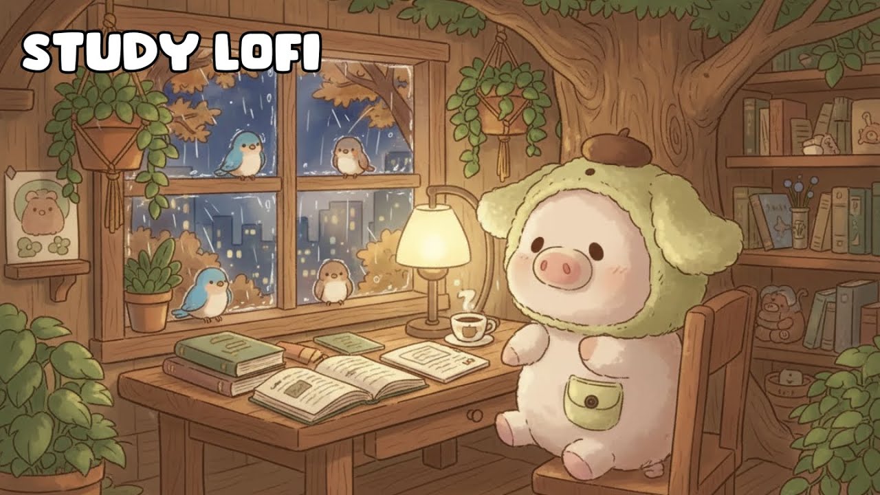 Study Lofi with Buri 🐷📖 | Cozy Rainy Night Lofi Beats for Focus & Reading