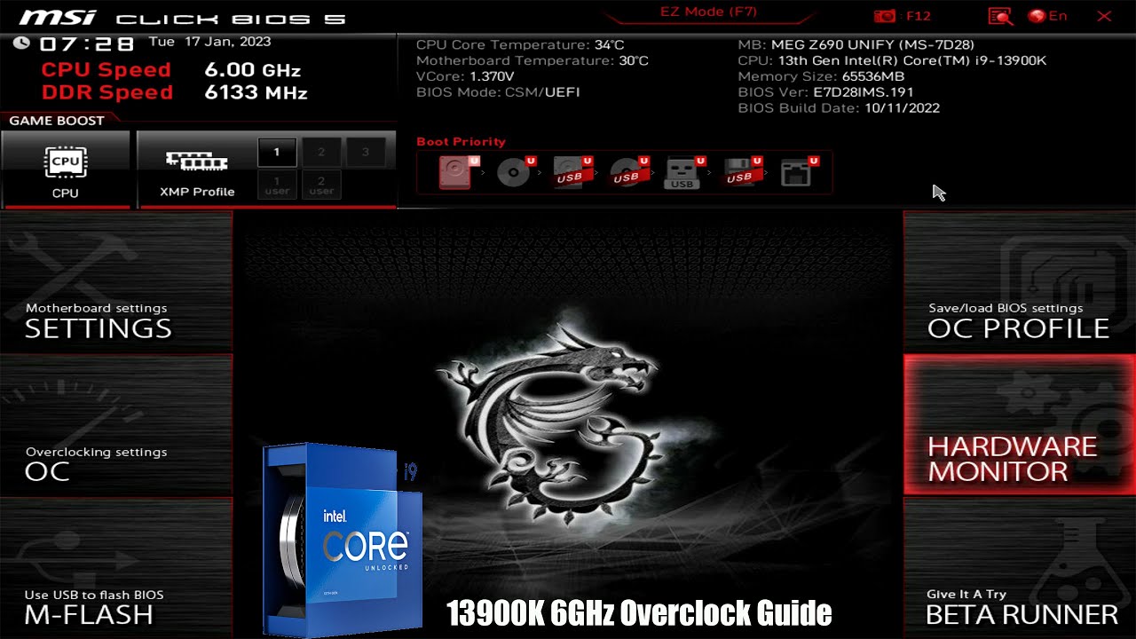 Intel i9 13900K 6GHz Thermal Velocity Boost Overclock Guide | MSI Z690 Unify