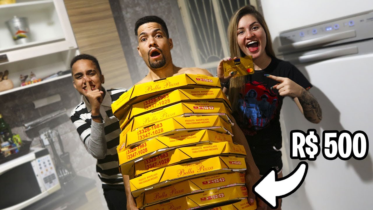 USAMOS O CARTÃO DO NOSSO PAI ESCONDIDO PARA COMPRAR 10 PIZZAS!! (trollagem)