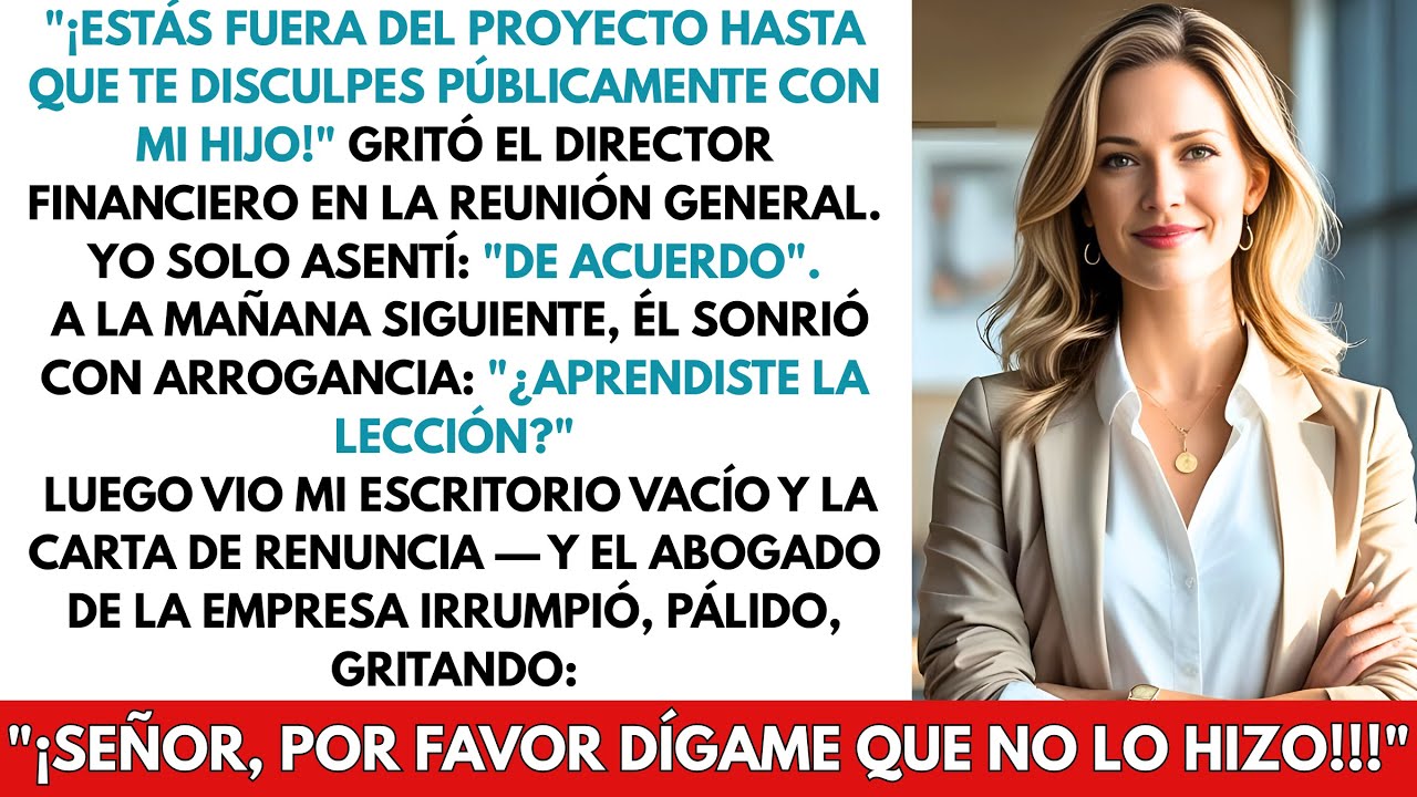 ¡Estás fuera del proyecto hasta que te disculpes con mi hijo! Así que renuncié. Y entonces pasó esto