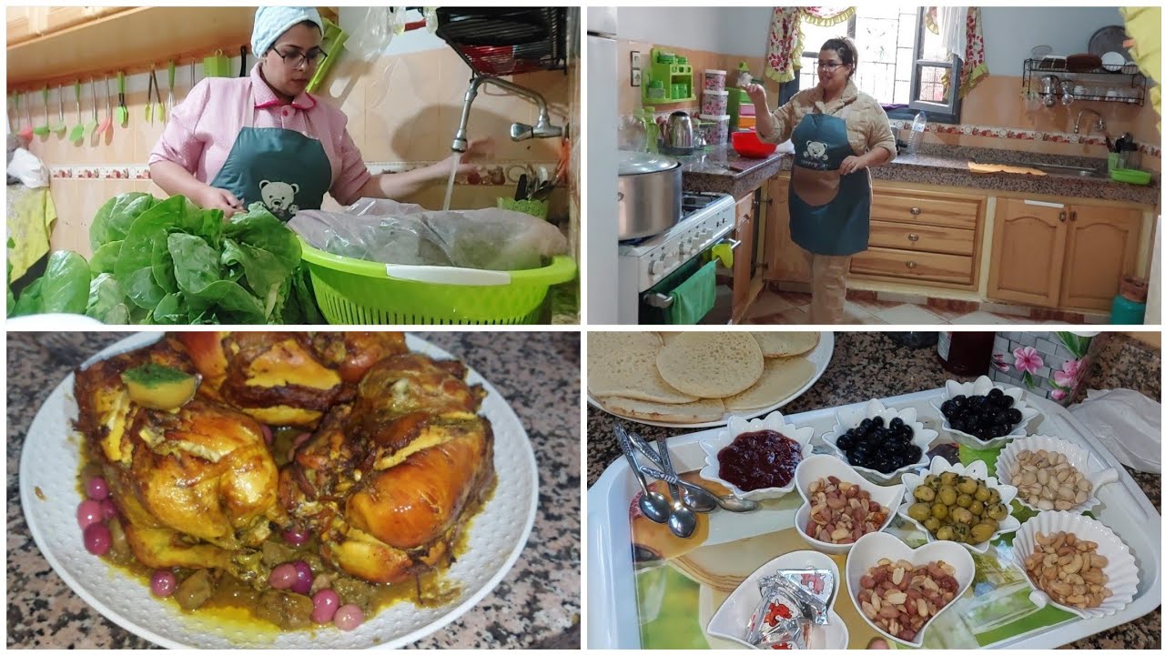 عراضة مغربية 🇲🇦على حقها وطريقتها دجاج لمحمربالذغميرة سلاطات ومقبلات فرحت ضيوف