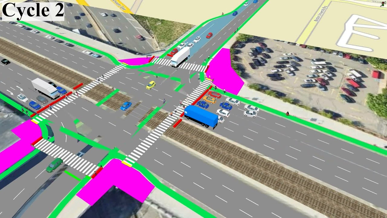 BU Bridge at Comm. Ave - Plan 1: Add pedestrian and bike protection, but with strong spillback risk