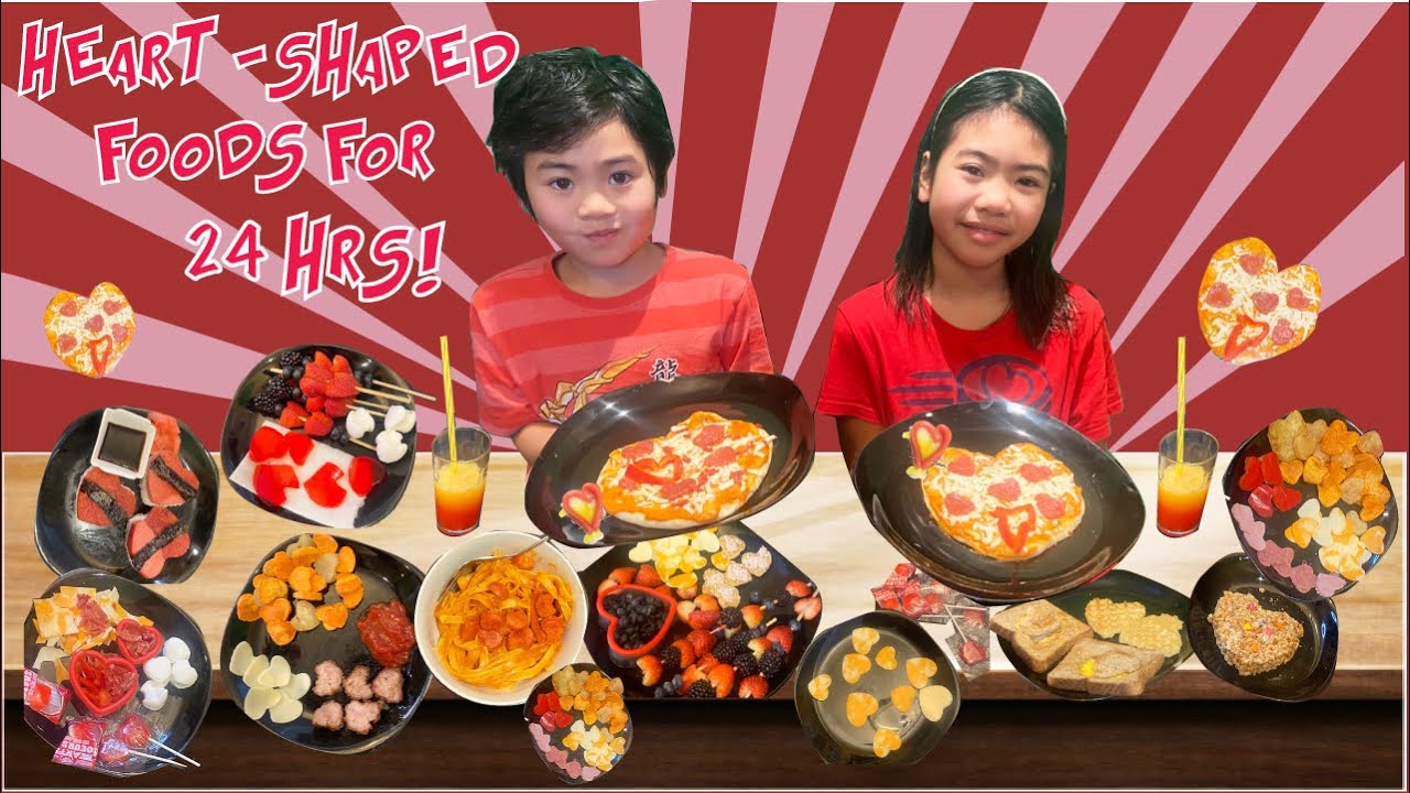 We only ate HEART SHAPED foods for 24 HOURS Challenge!!  ❤️Valentine&rsquo;s Day special❤️