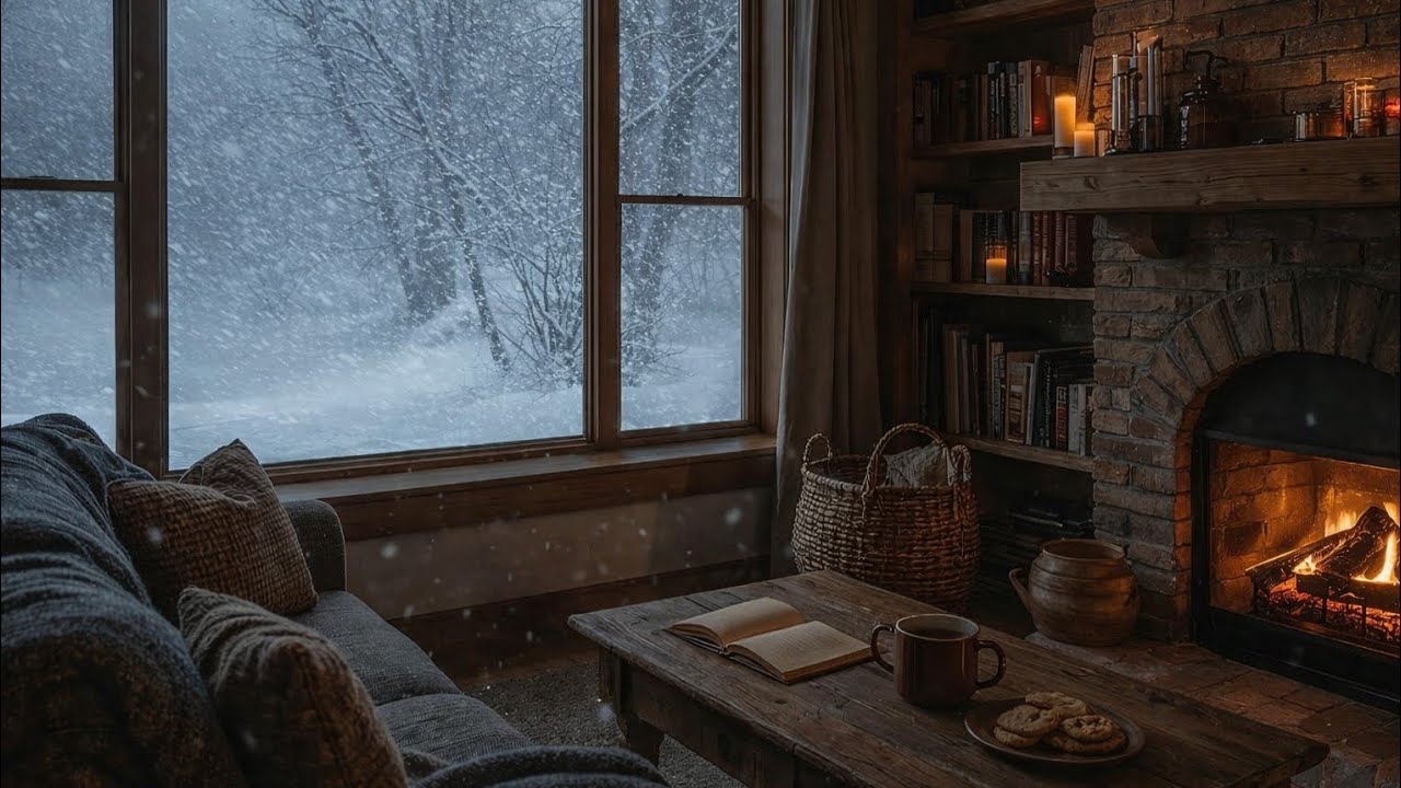 You’re Safe Here: Heavy Snowstorm & Warm Fireplace ❄️ Cozy Winter Cabin ASMR for Deep Sleep 