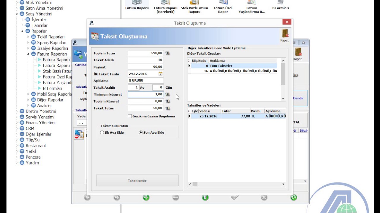 AKINSOFT WOLVOX ERP Finans Yönetimi - Taksit Planı Oluşturma İşlemi