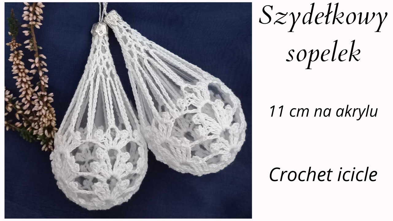 Bombka-sopelek na akrylu 11 cm. Author pattern Renia K.Christmas bouble icicle crochet tutorial.