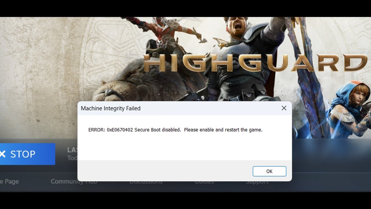 Исправлена ​​ошибка Highguard 0xE0670402: Безопасная загрузка отключена, проверка целостности маш...
