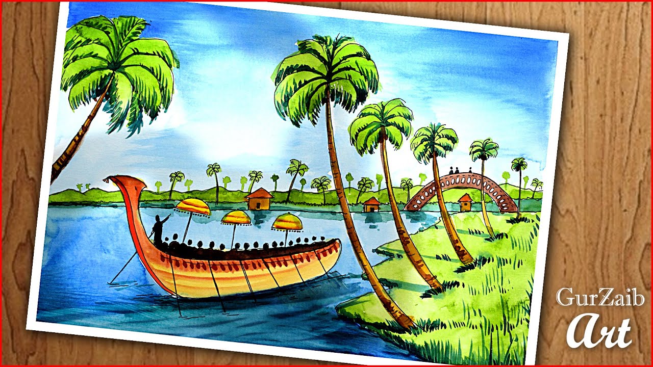 How to draw Happy Onam scene drawing || An Indian festival scenery - poster making competition