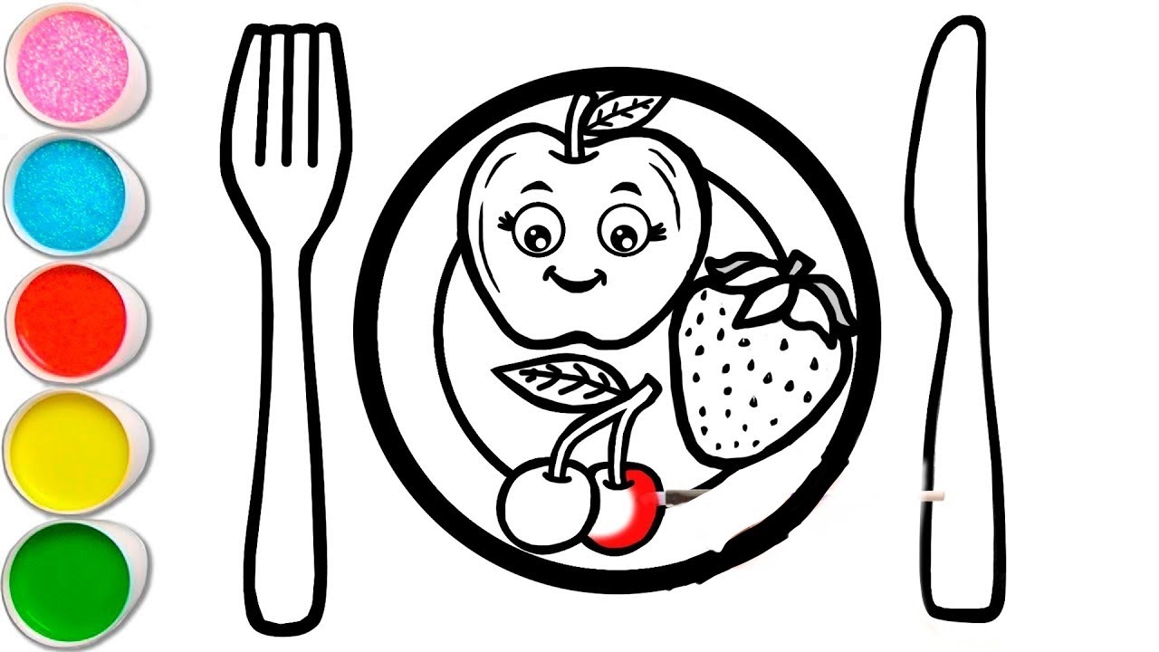 How To Draw Fruits Plate Easy Drawing for Kids | Draw Fruit Easy Step by Step | Cute Apple Drawing