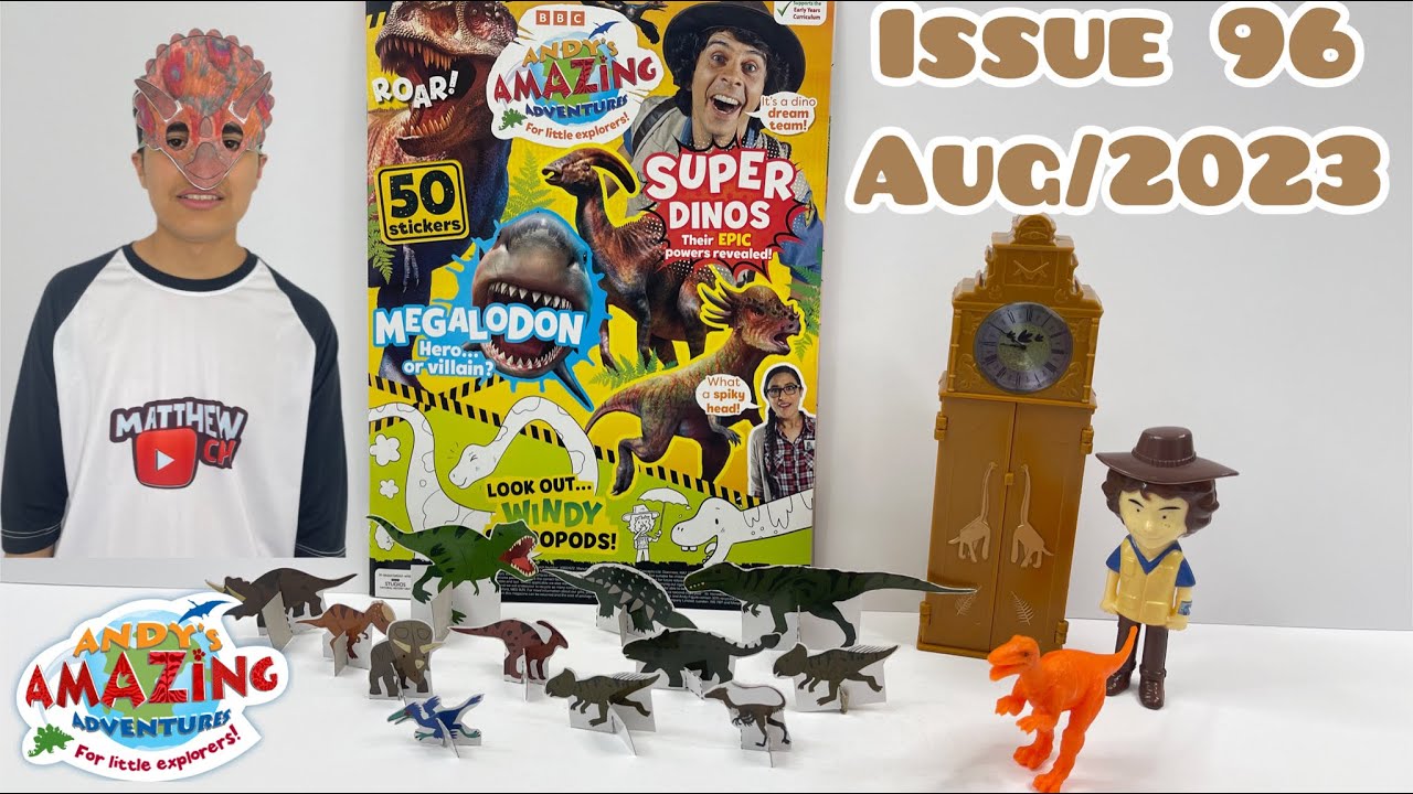 Andy’s Amazing Adventures magazine, issue 96, Aug/2023 with Magic clock, Andy and Deadly Dino Toy 🦖