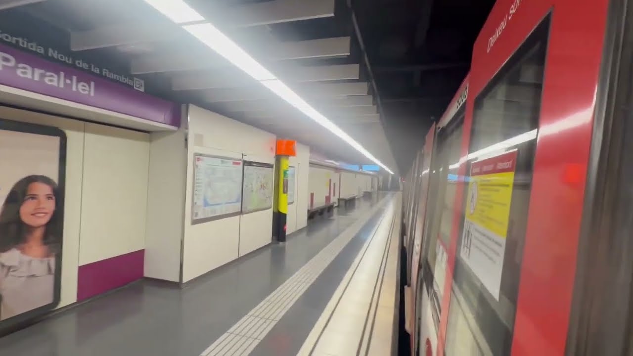 Metro de Barcelona L2 Trayecto de Paral·lel a Encants en Serie 9021