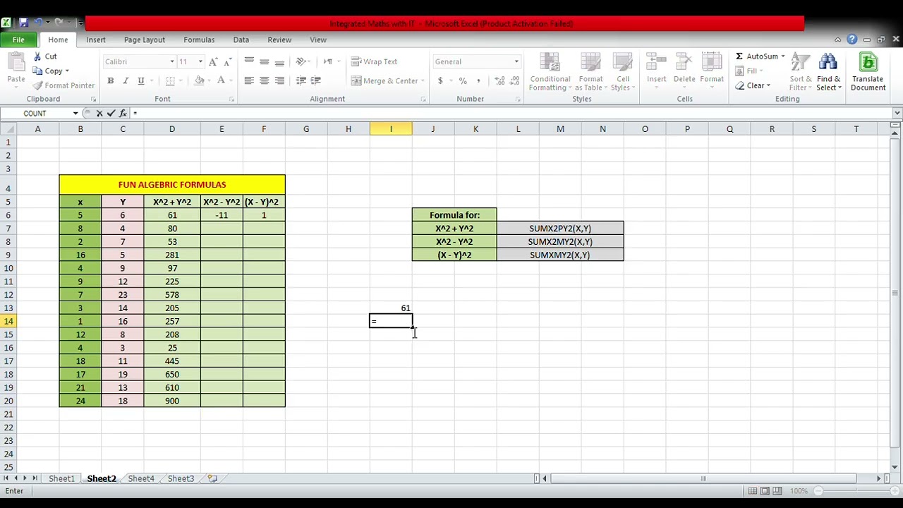 Fun Algebric Formulas Using MS EXCEL | Basharat Esar | The Persian Mathophile |