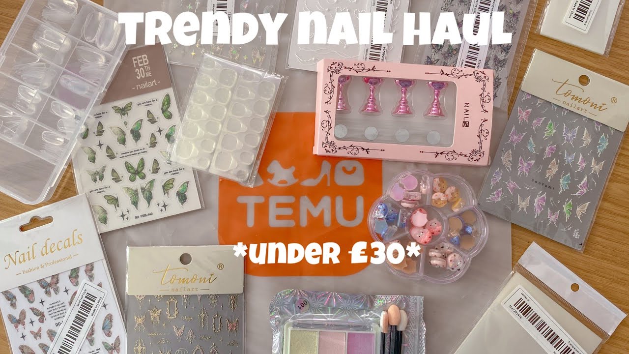 huge UK temu nail haul *under &pound;30* - nail chromes, 5d decals, butterfly stickers, nail charms 💅🏾✨