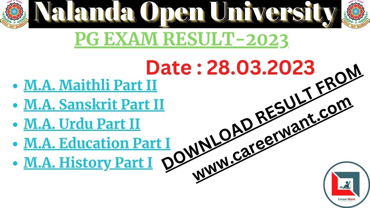 NOU PG Result 2023, NOU Result 2023, Nalanda Open University, NOU Update