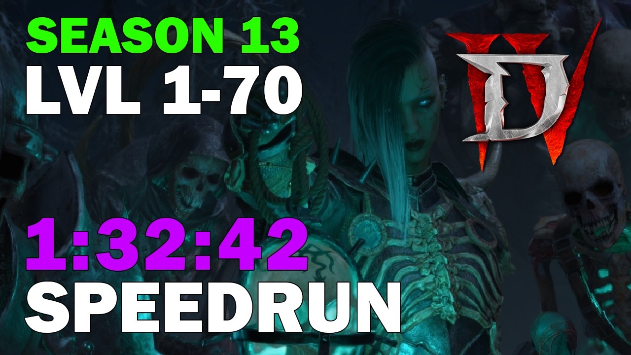 DIABLO 4 NECROMANCER SPEEDRUN 1-70 | PERSONAL BEST | 1:32:42 | SEASON 13 SOLO