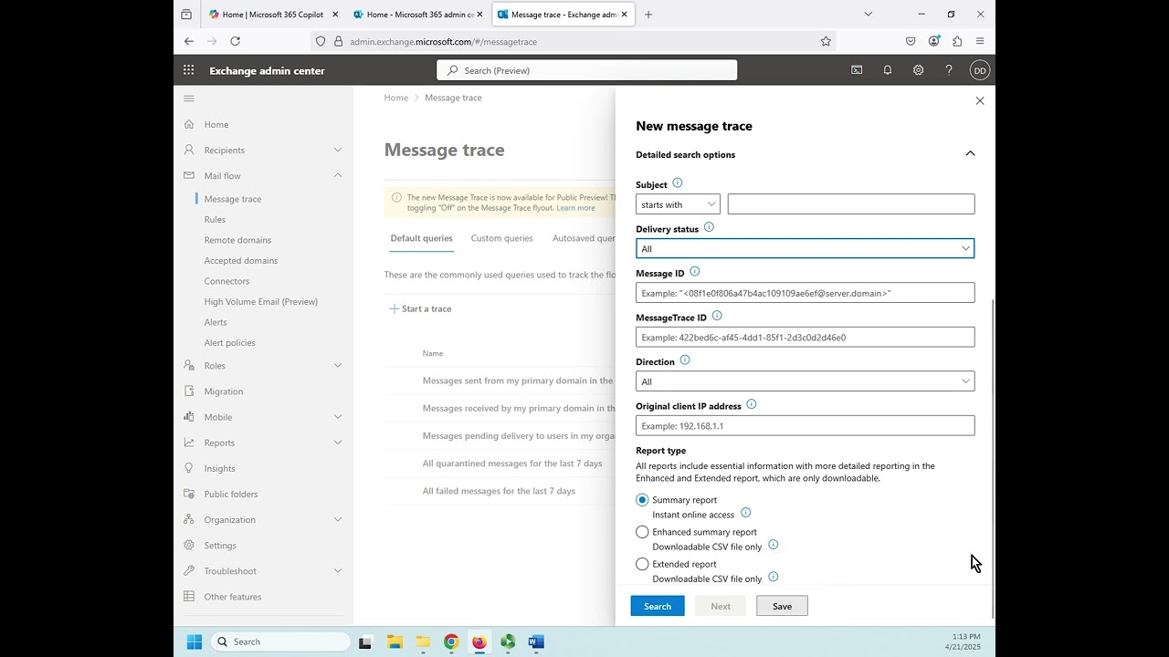 Отслеживание сообщений в Microsoft 365