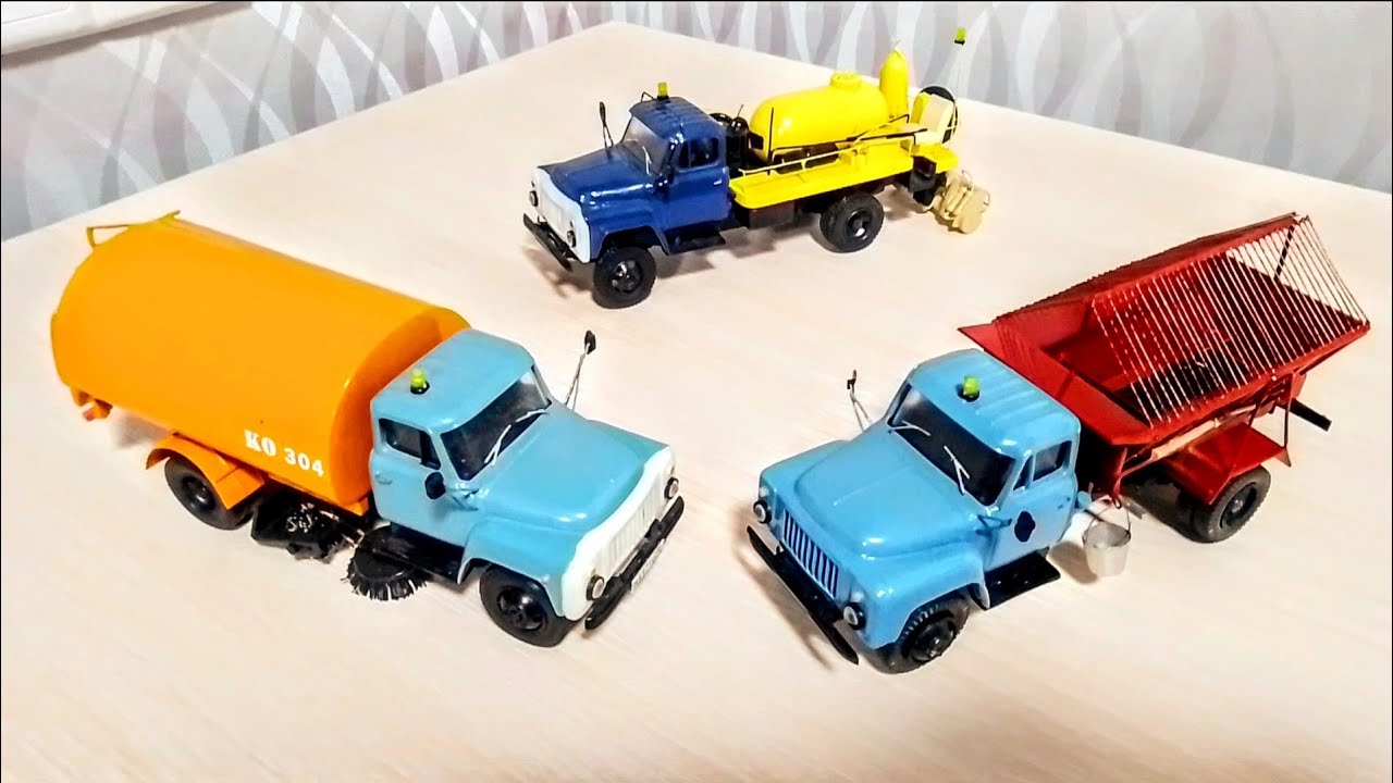 ГАЗ - 53 модели конверсии 1:43 с разными коммунальными надстройками из коллекции.